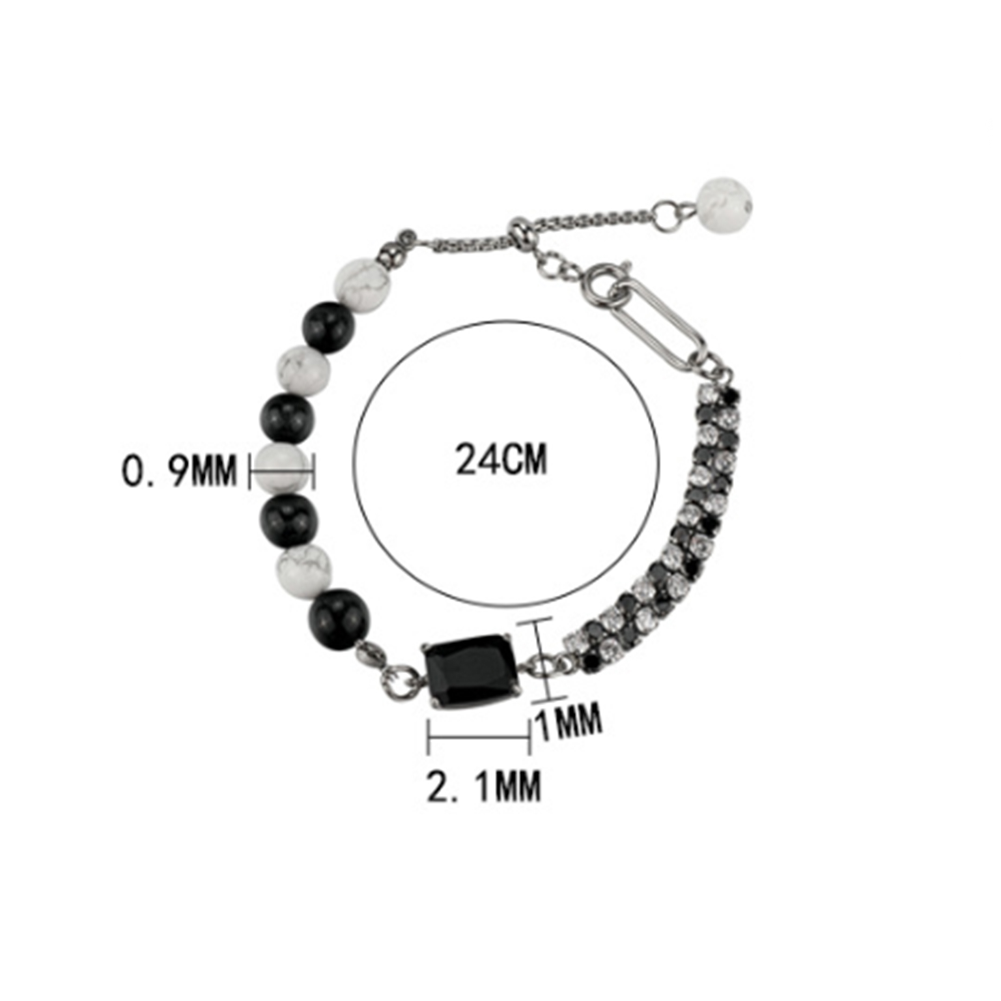 链长24cmx黑宝石长度2.1mmx黑宝石宽度1mmx天然石直径0.9mm